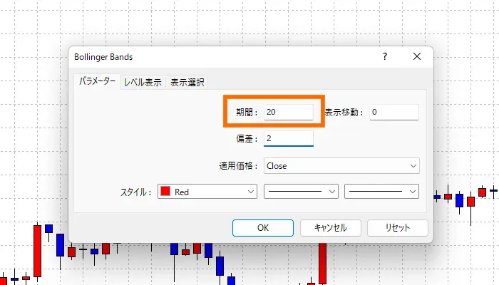 ボリンジャーバンドの期間の設定