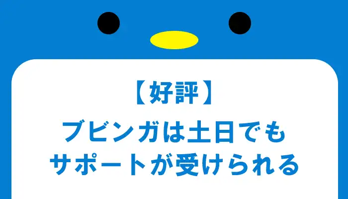 ブビンガのサポートは土日にも対応している