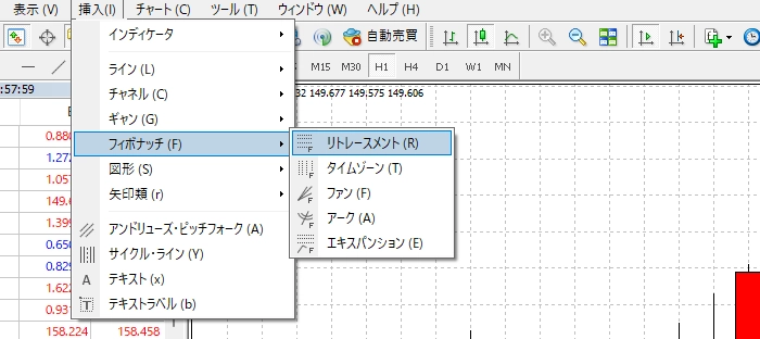 フィボナッチリトレースメントMT4-1